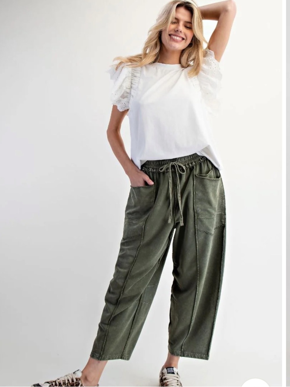 Easel Olive Drawstring Wide-Leg Pants